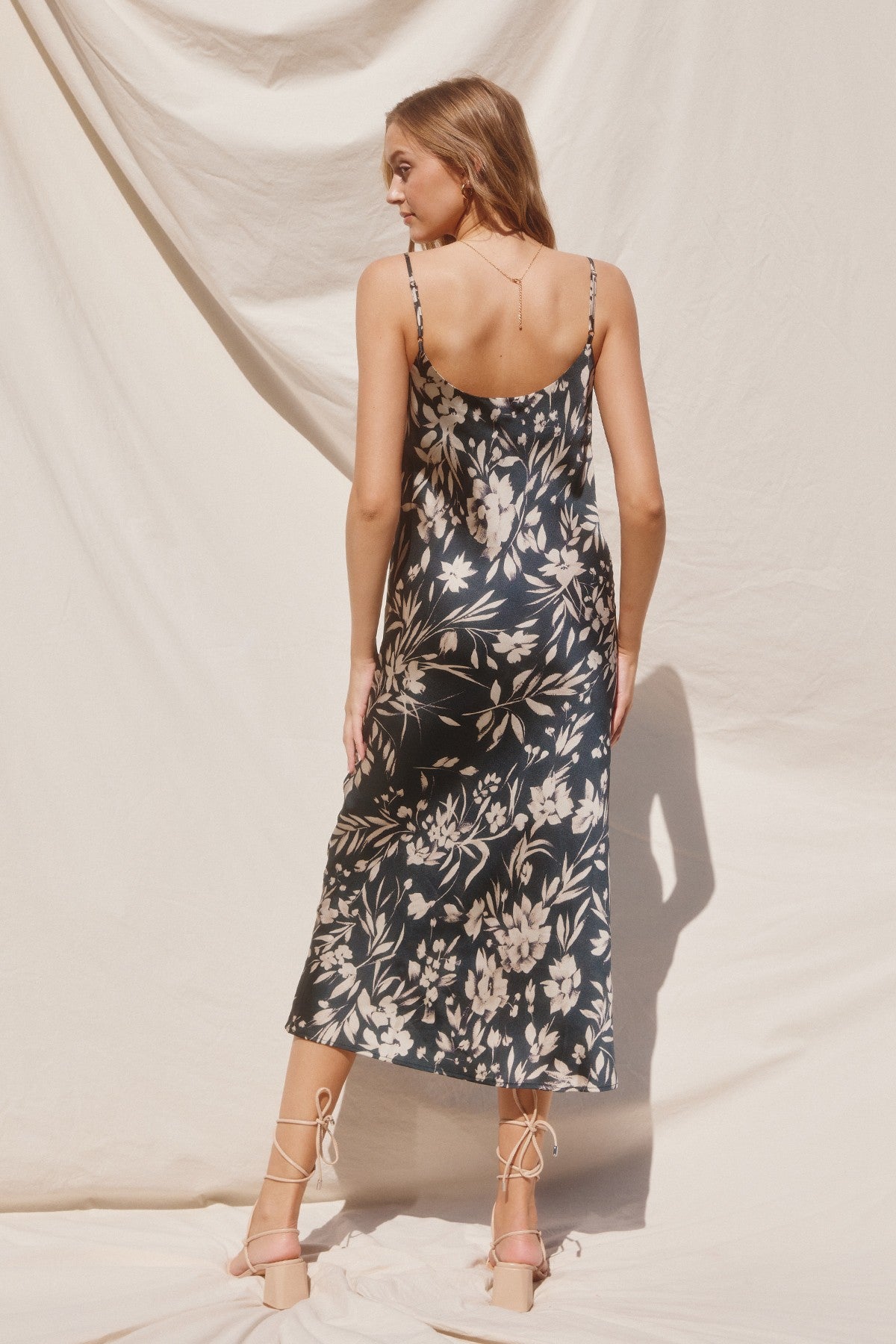 JULIA SILK COWL NECK MIDI DRESS