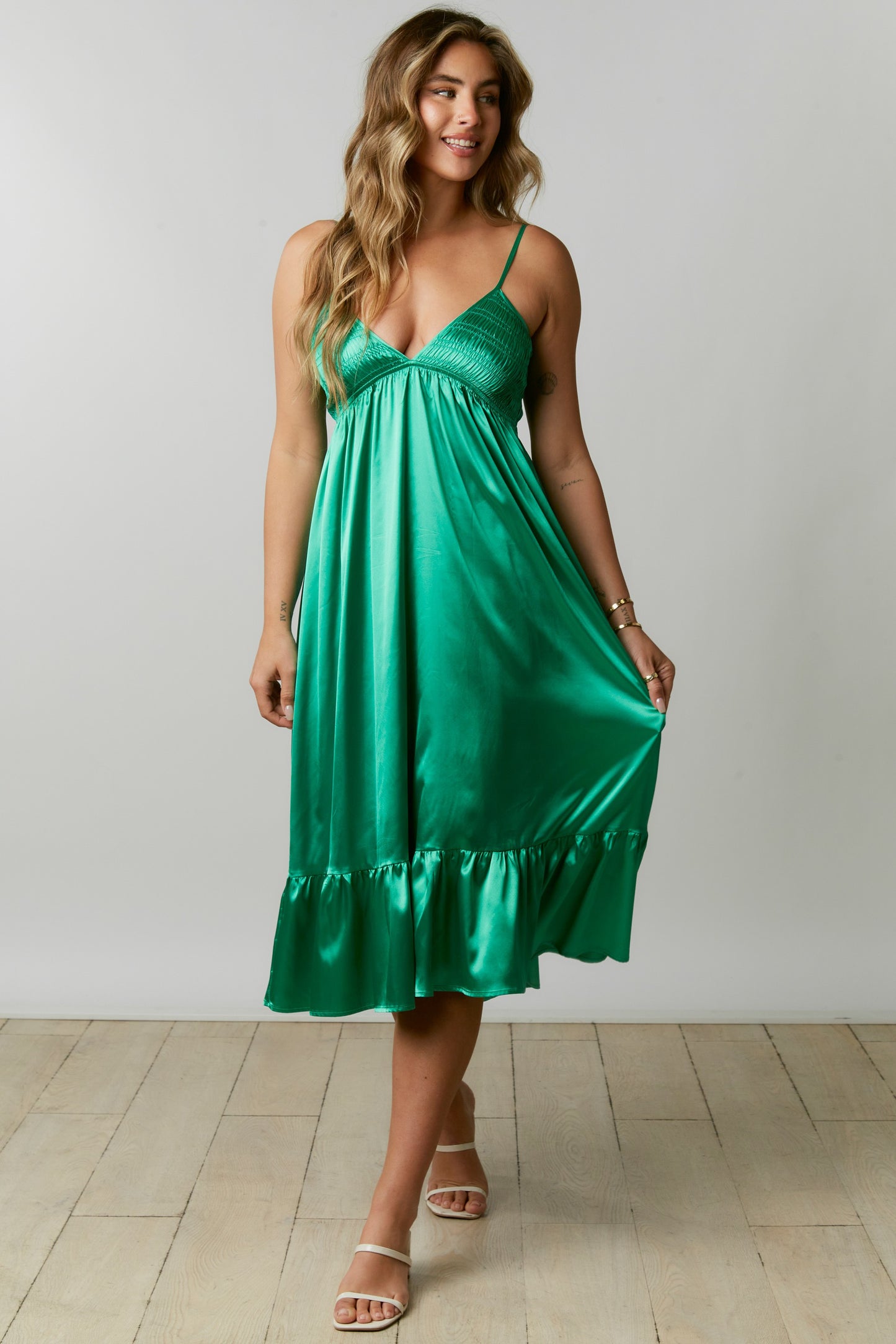SATIN BABYDOLL MIDI DRESS