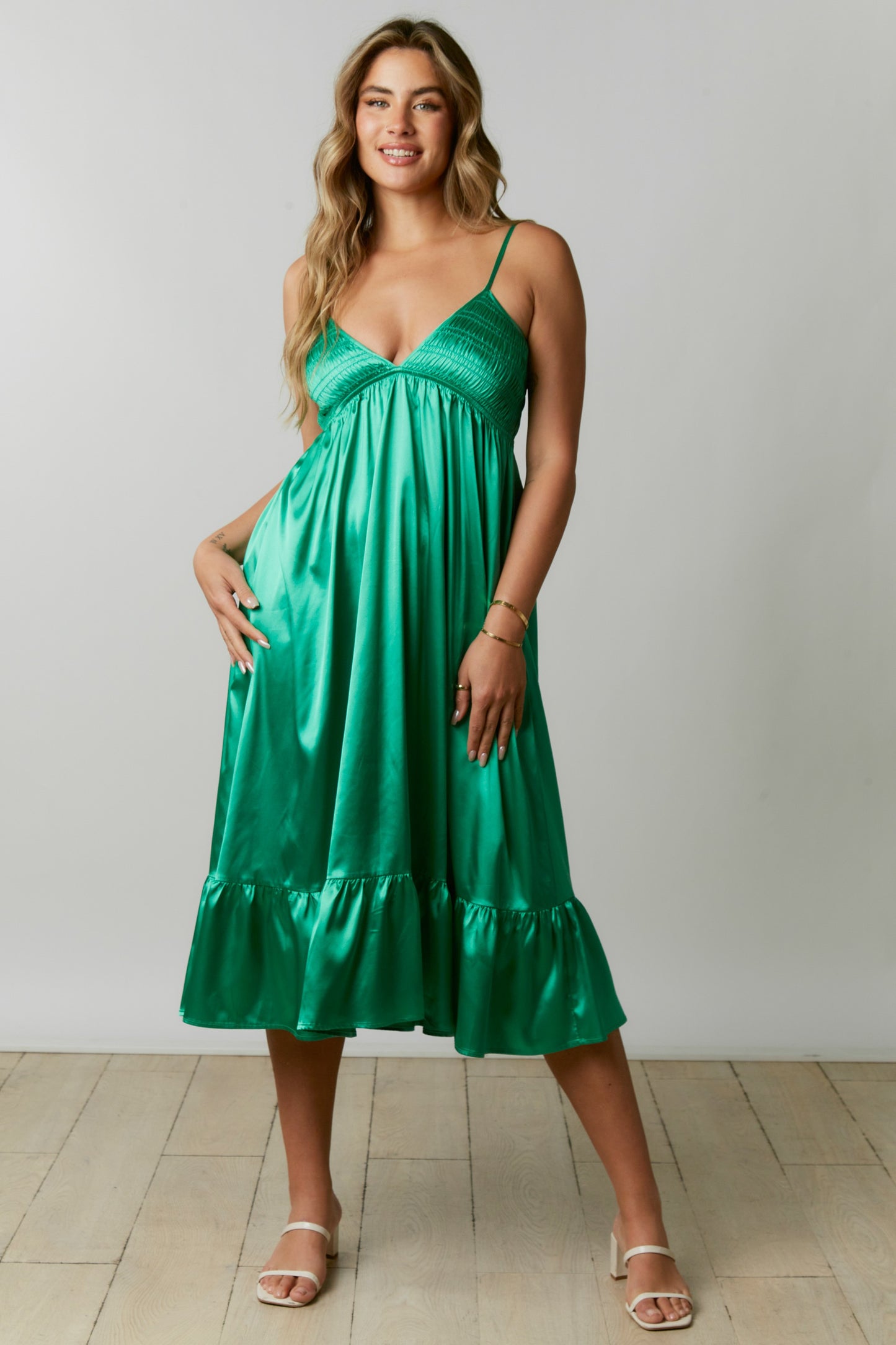 SATIN BABYDOLL MIDI DRESS