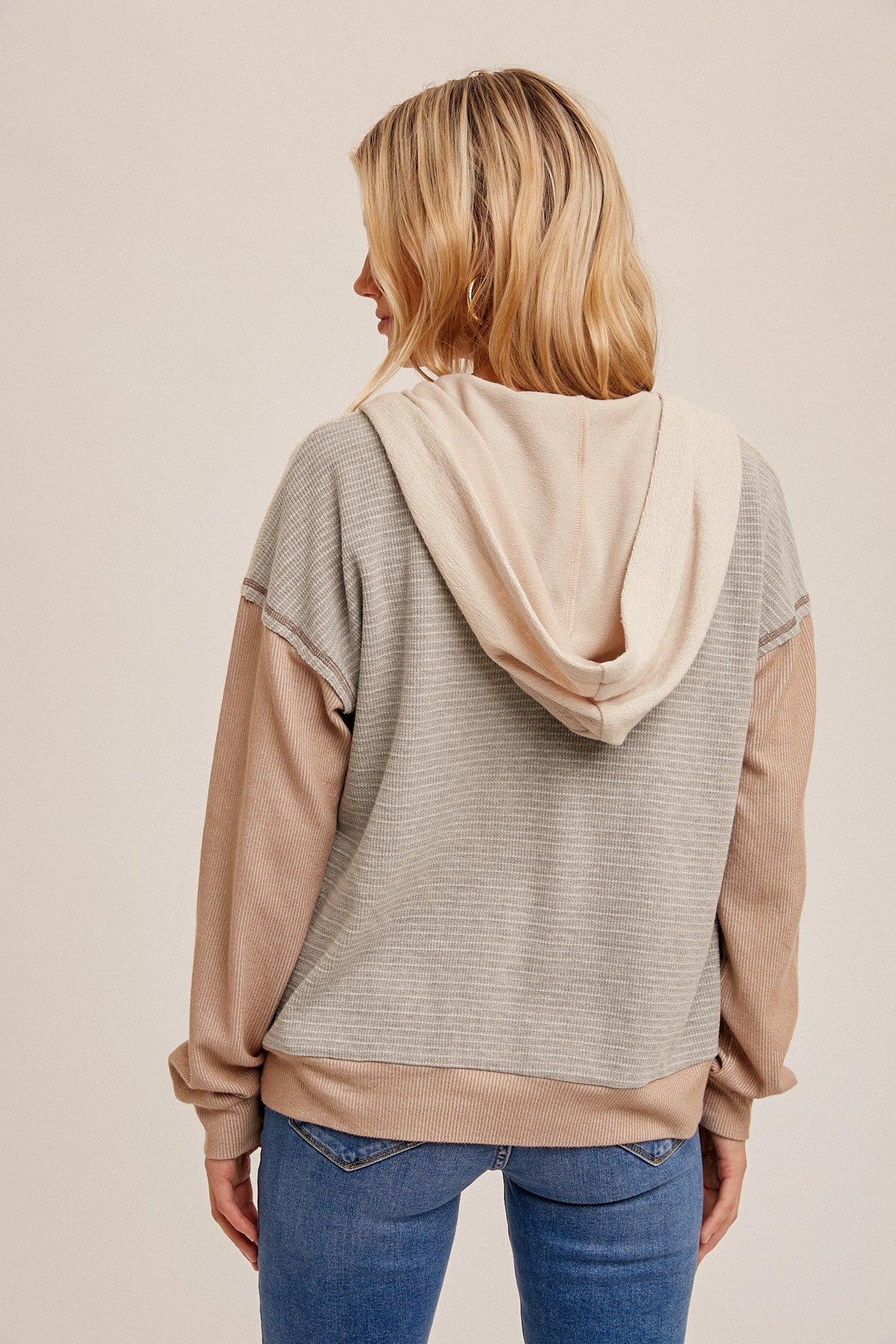 COLOR BLOCK CROP ZIP-UP HOODIE