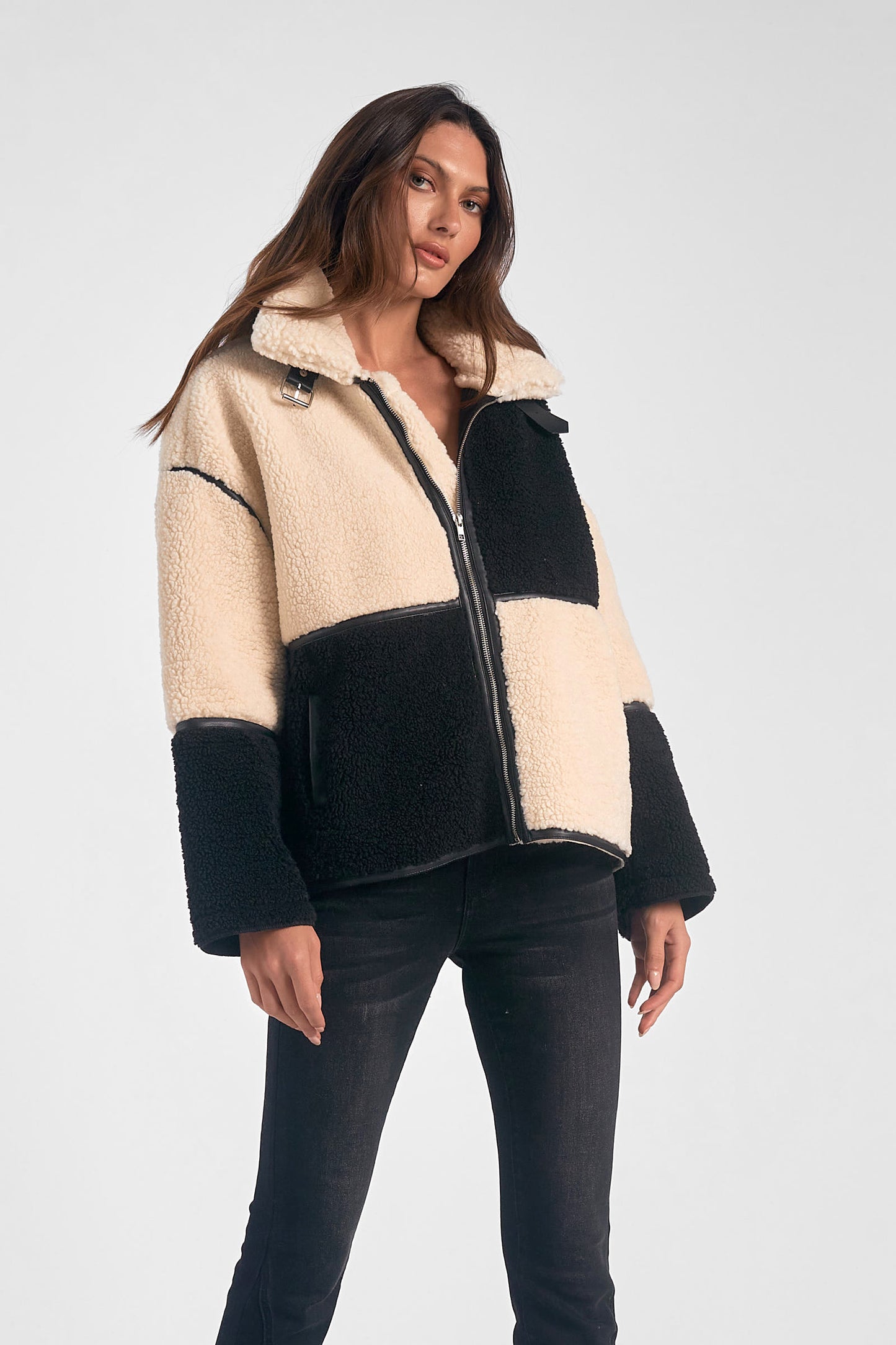 COLOR BLOCK FUR JACKET