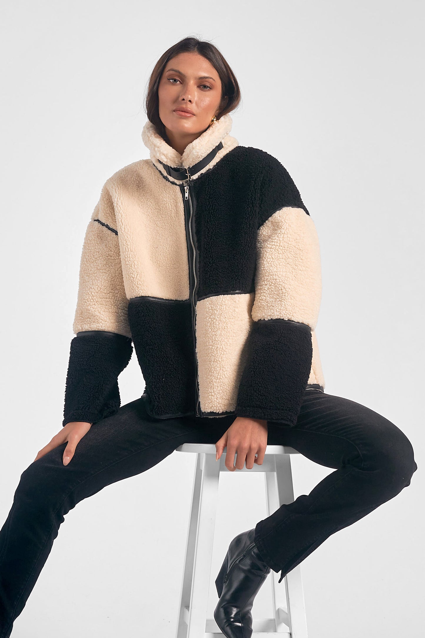 COLOR BLOCK FUR JACKET