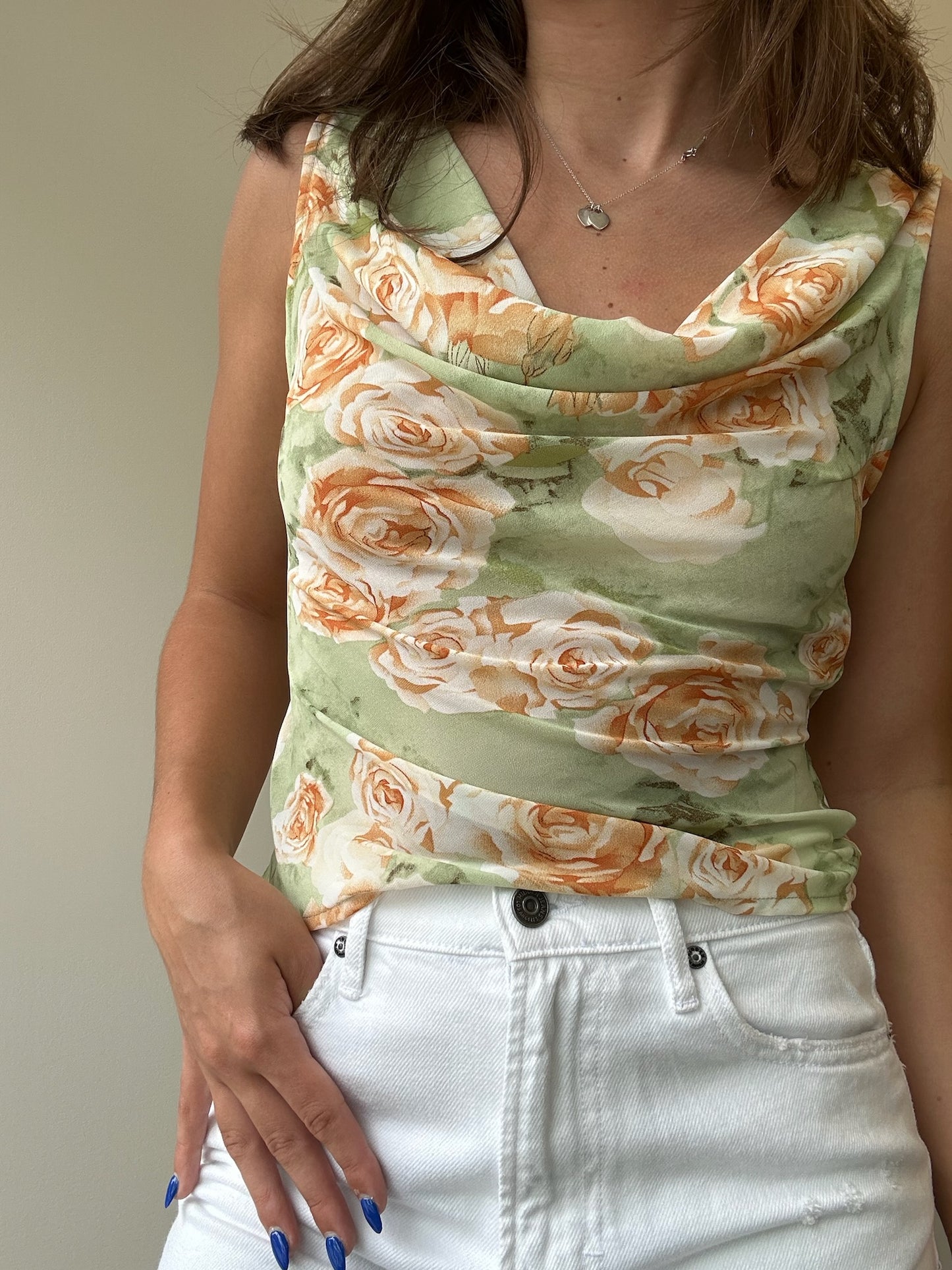 90s FLORAL DROP BACK TOP