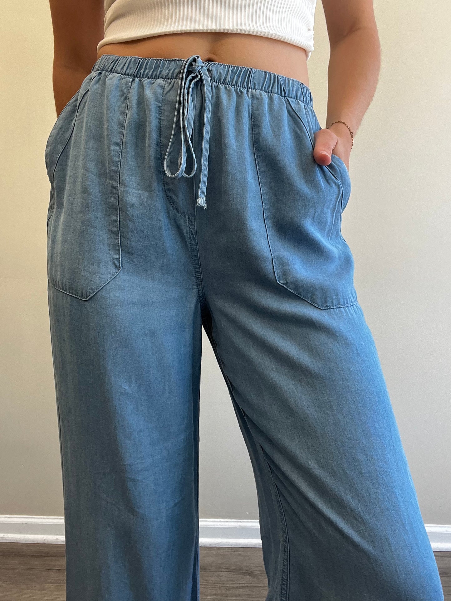 HIGH WAISTED CHAMBRAY PANTS