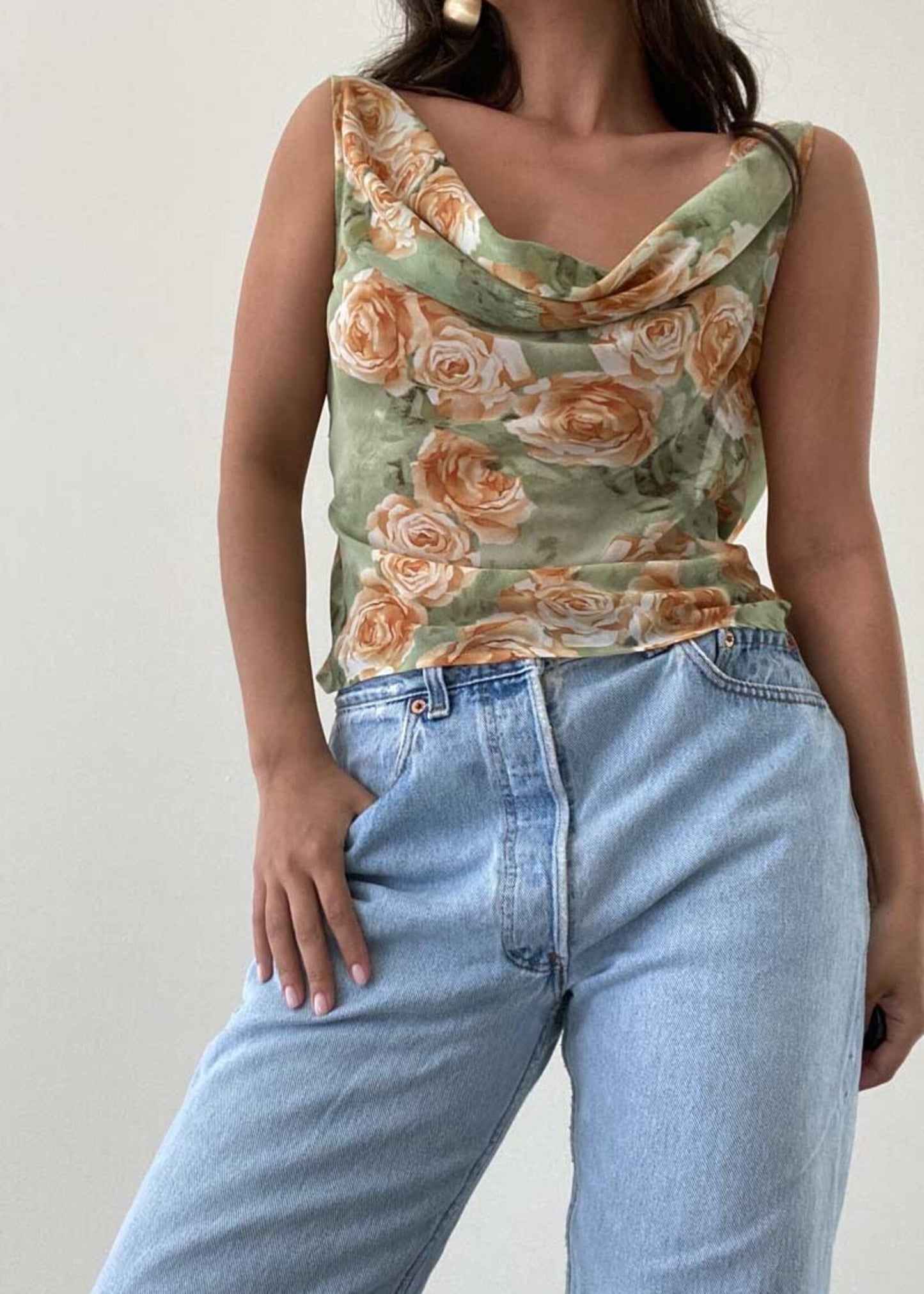 90s FLORAL DROP BACK TOP