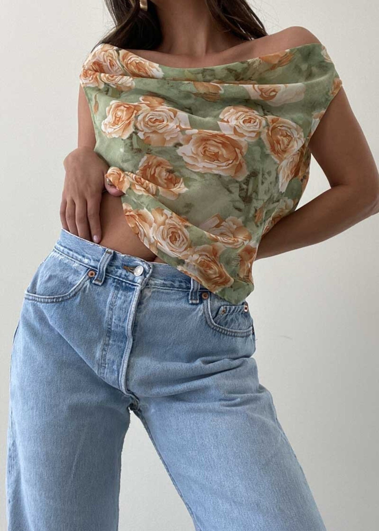 90s FLORAL DROP BACK TOP