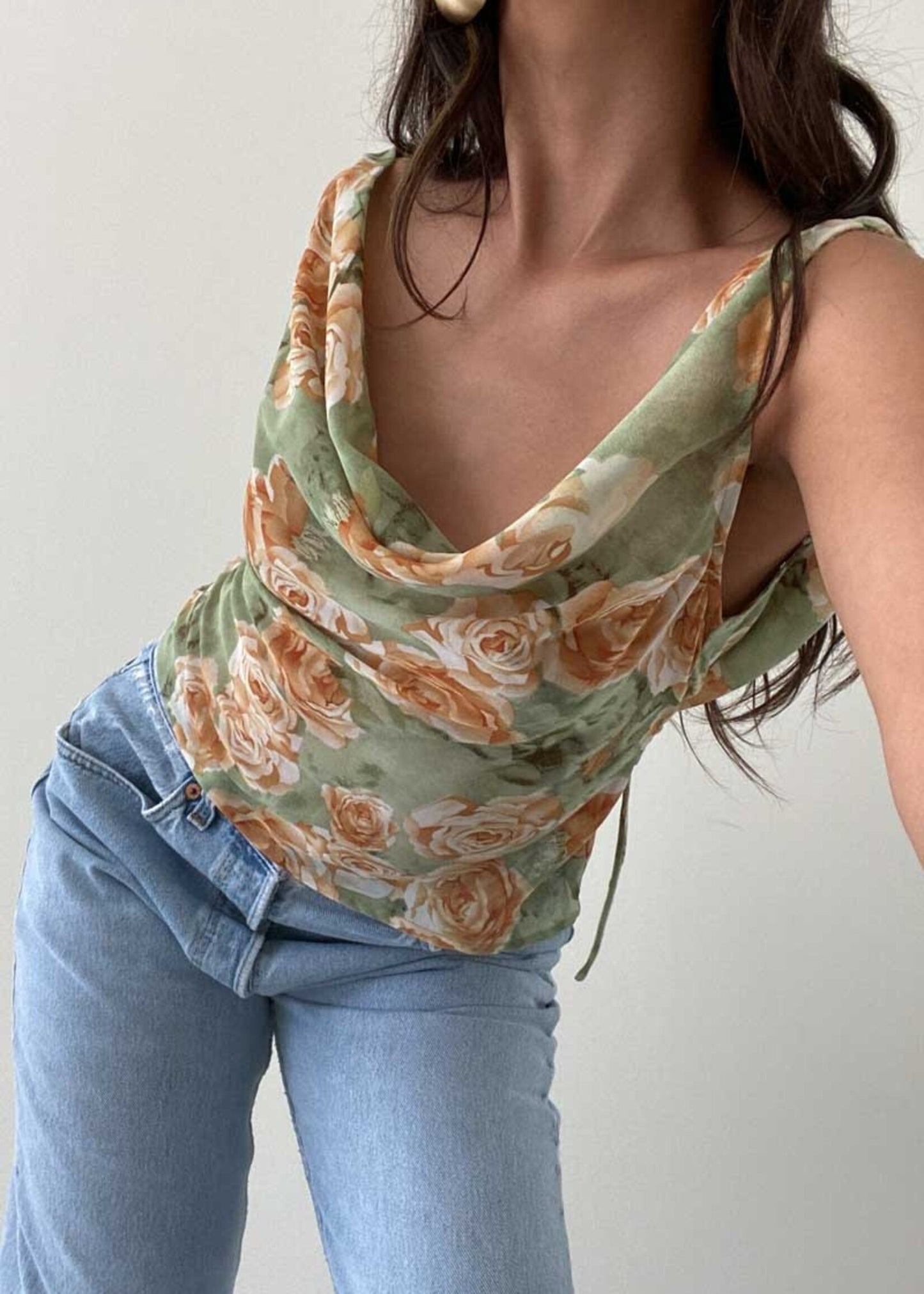 90s FLORAL DROP BACK TOP