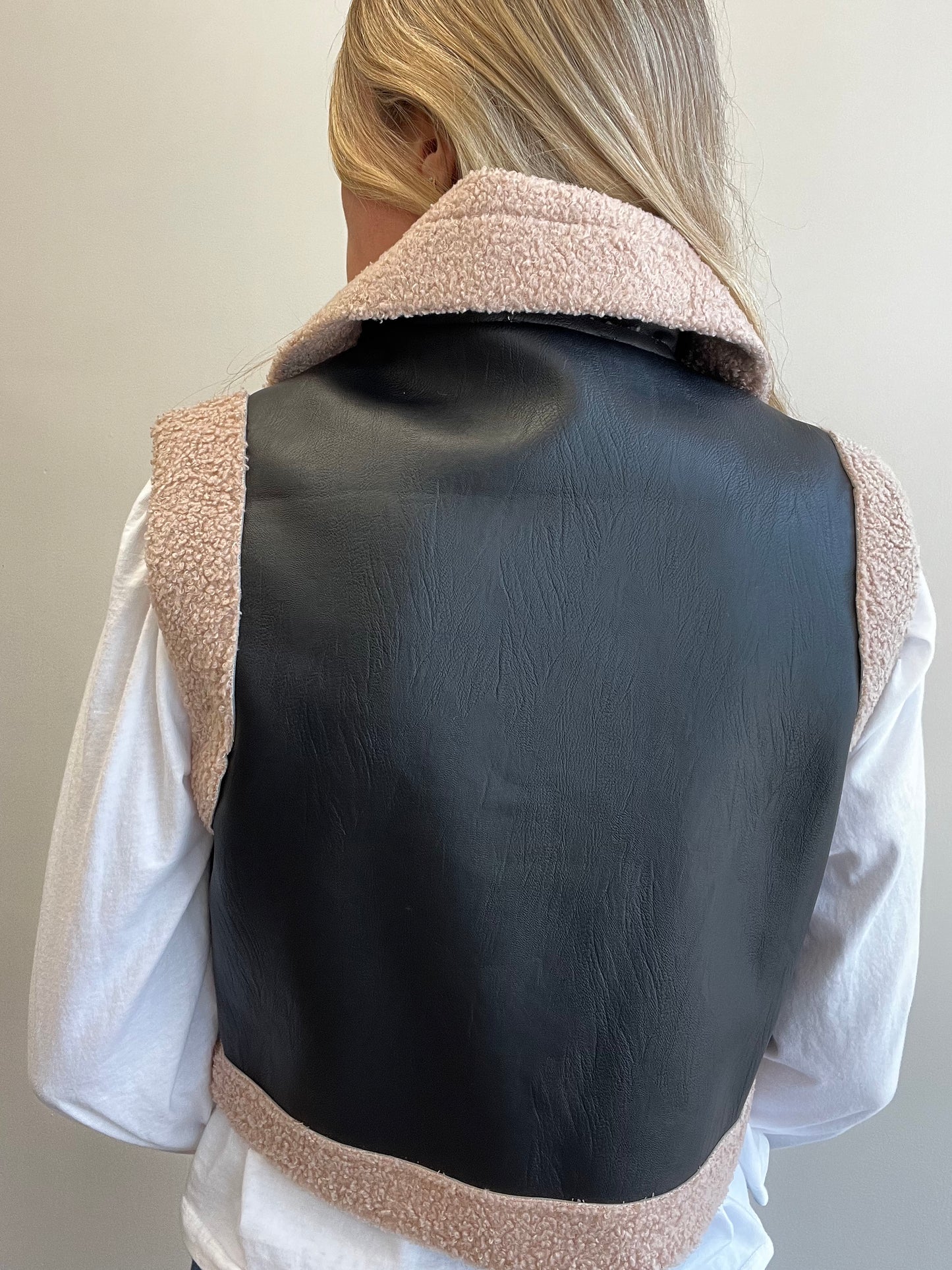 EXPRESS HER SHERPA VEGAN LEATHER VEST
