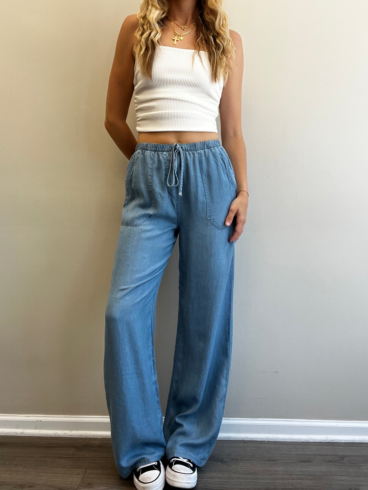 HIGH WAISTED CHAMBRAY PANTS