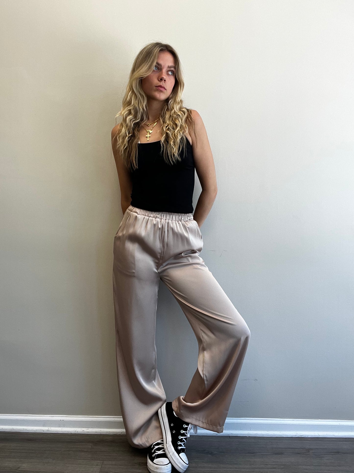 SATIN WIDE LEG PANTS