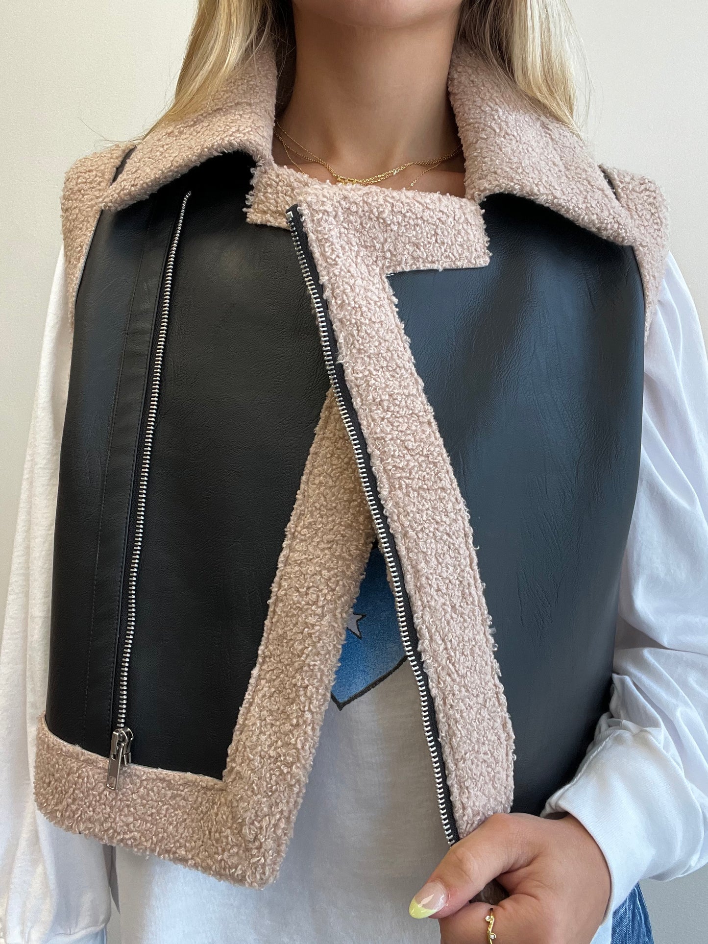 EXPRESS HER SHERPA VEGAN LEATHER VEST