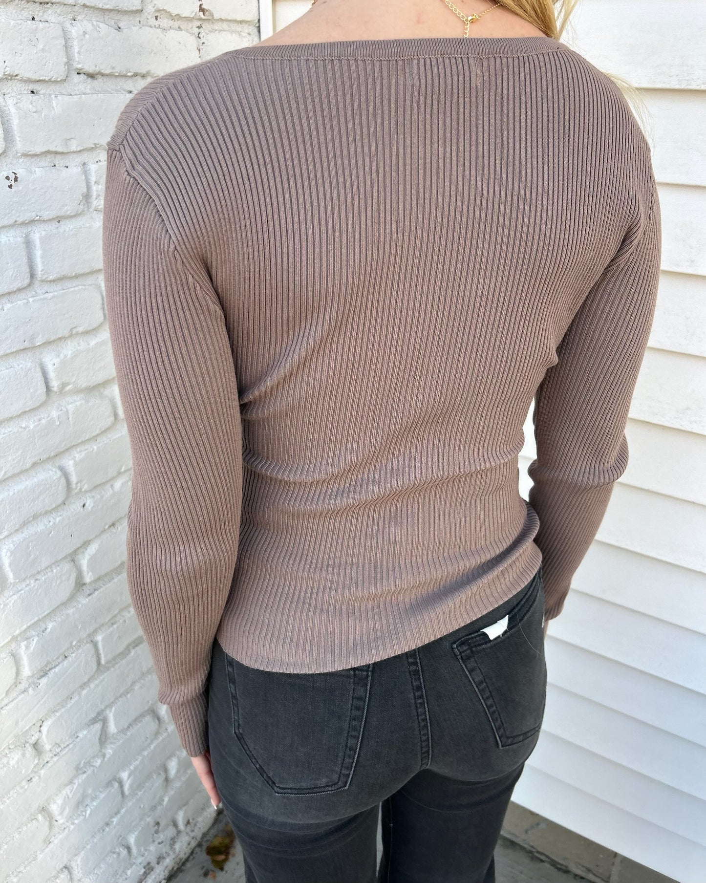 SOLID LONG SLEEVE HENLEY SWEATER