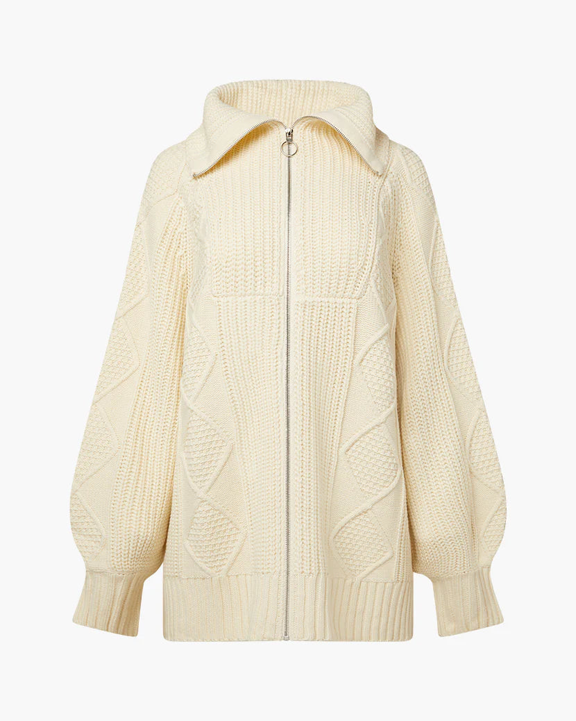 CHUNKY CABLE KNIT ZIP UP SWEATER