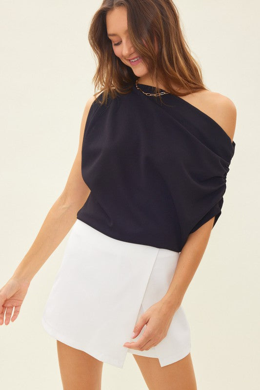 KATE SIDE RUCHED ONE SHOULDER TOP