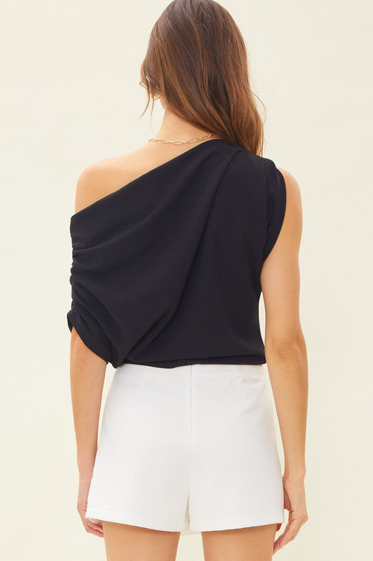 KATE SIDE RUCHED ONE SHOULDER TOP