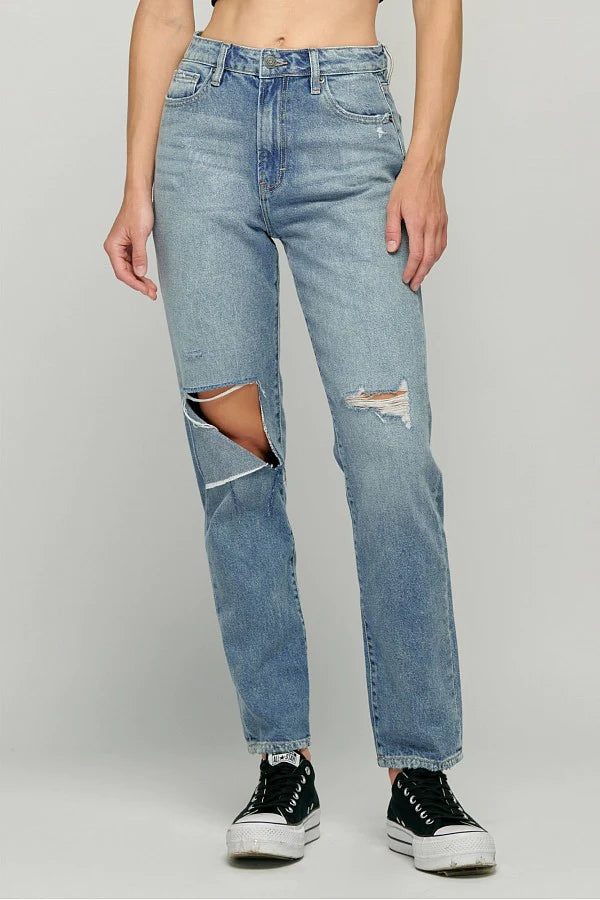 TRACEY MEDIUM WASH KNEE CUT STRAIGHT FIT