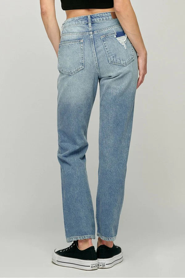 TRACEY MEDIUM WASH KNEE CUT STRAIGHT FIT