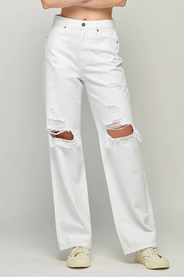LOGAN WHITE DISTRESSED 31" INSEAM DAD JEAN