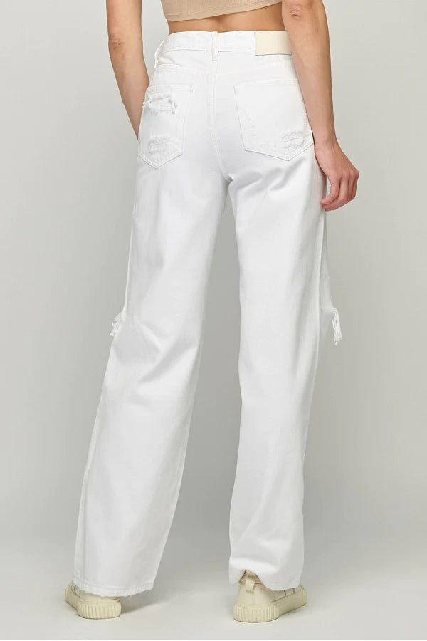LOGAN WHITE DISTRESSED 31" INSEAM DAD JEAN