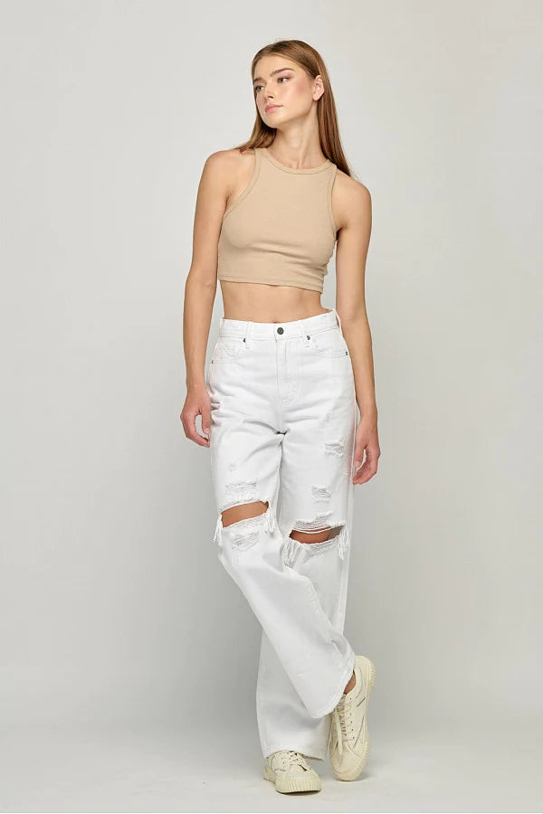 LOGAN WHITE DISTRESSED 31" INSEAM DAD JEAN