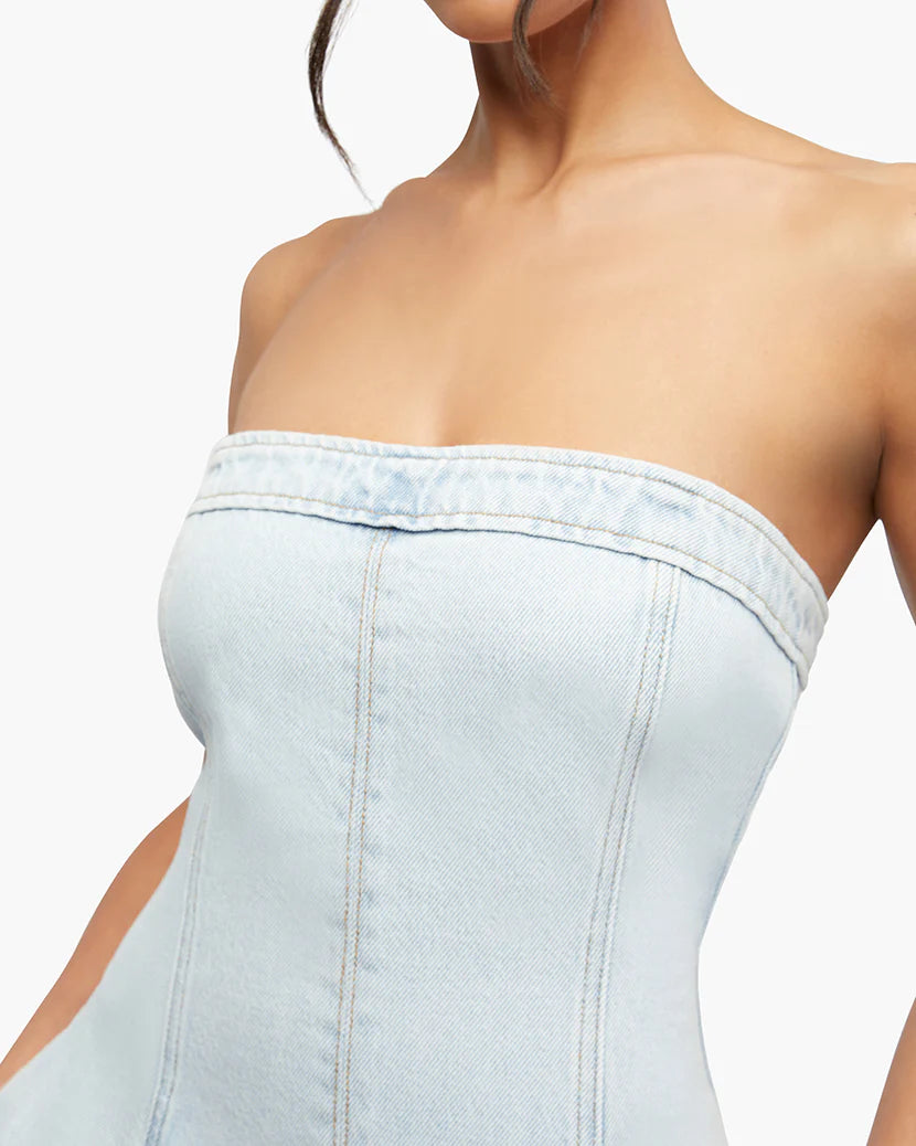 DENIM STRAPLESS MIDI DRESS
