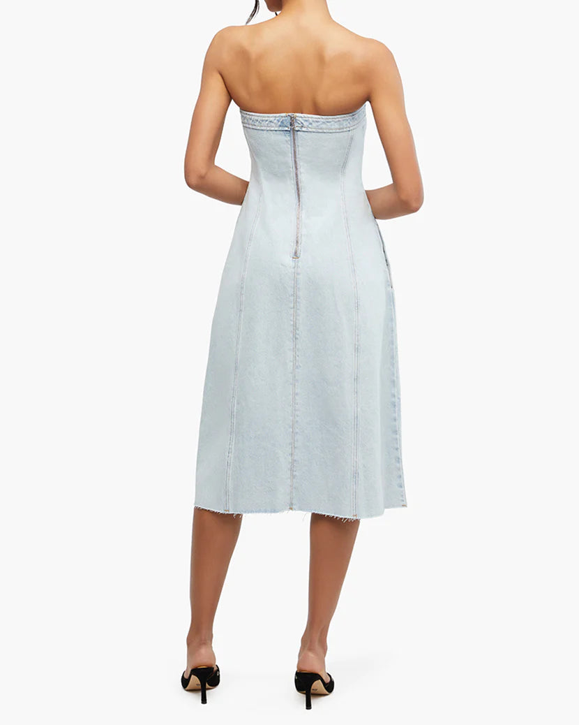 DENIM STRAPLESS MIDI DRESS