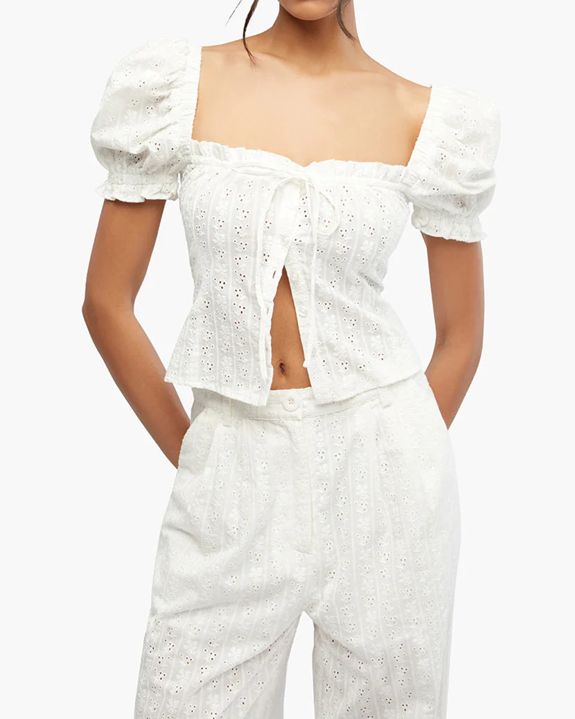 EYELET PUFF SLEEVE TOP