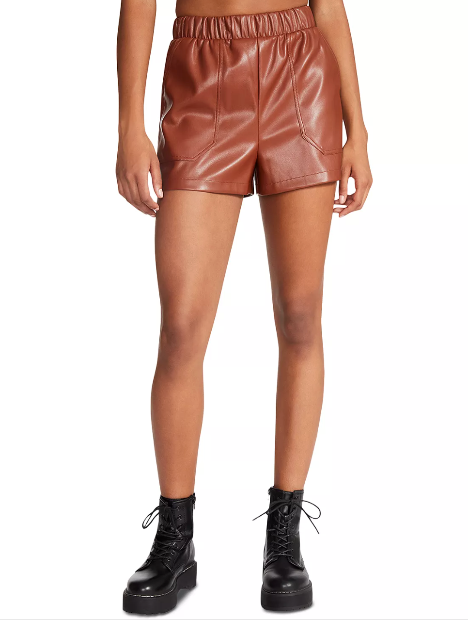 FAUX THE RECORD FAUX LEATHER SHORTS