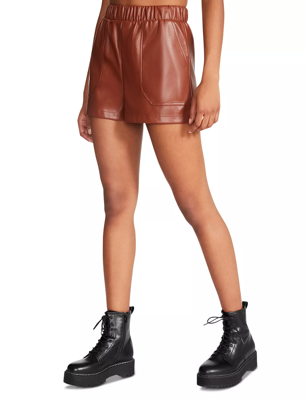 FAUX THE RECORD FAUX LEATHER SHORTS