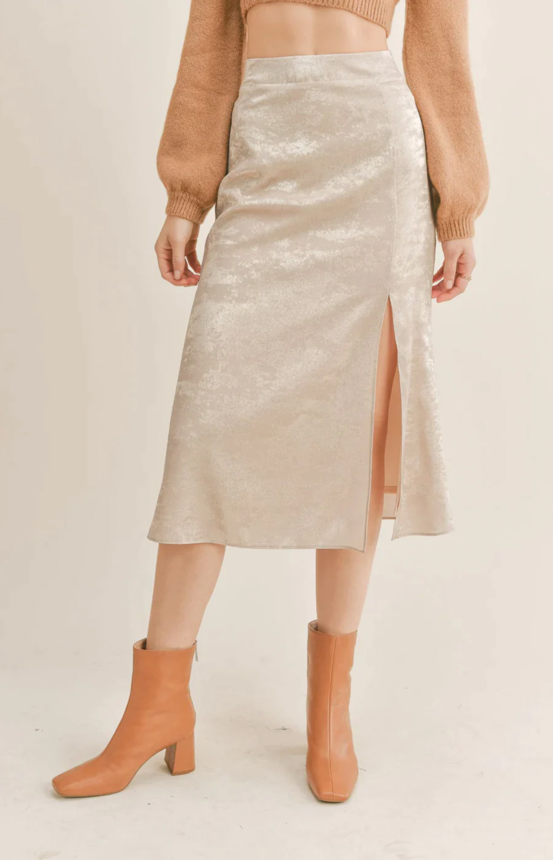 LUXE LIFE MIDI SILK SKIRT