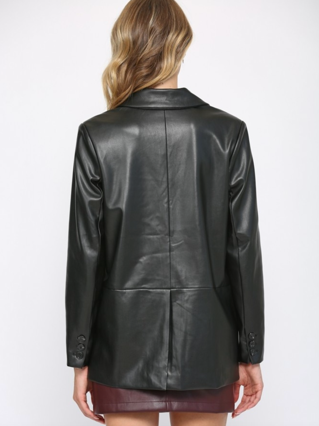 BLACK FAUX LEATHER BLAZER
