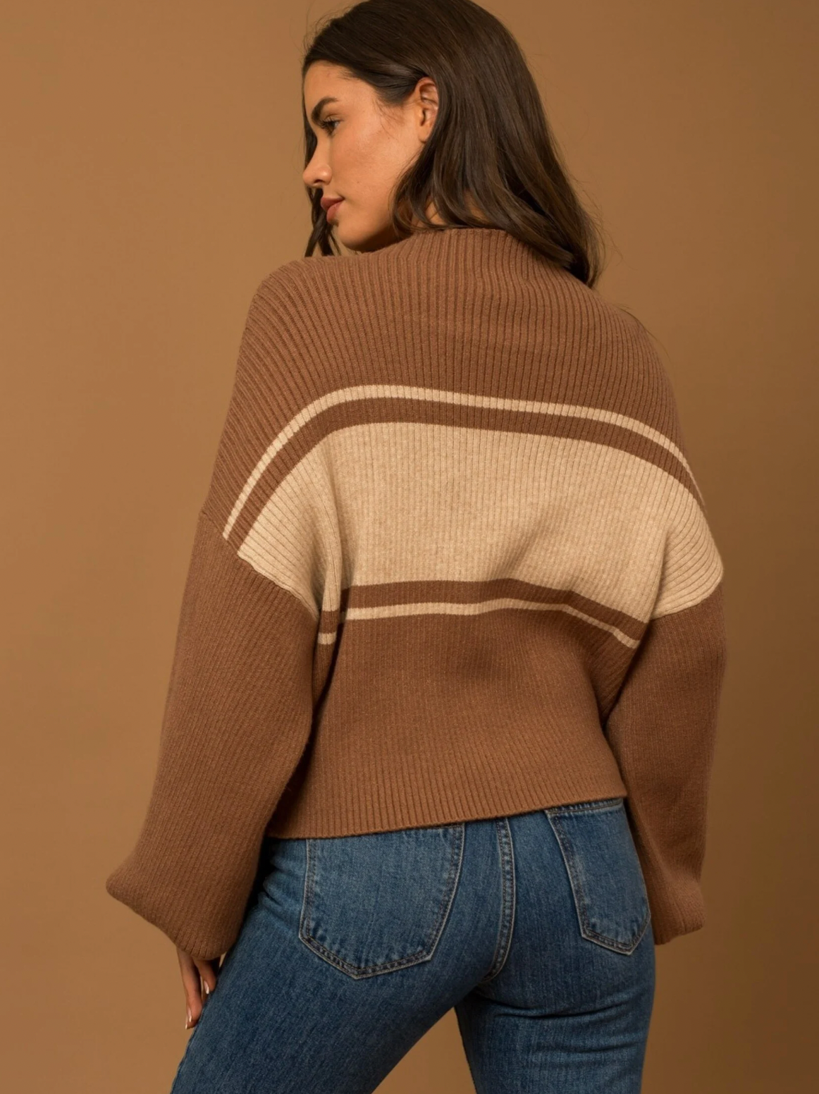 STRIPE MOCK NECK SWEATER