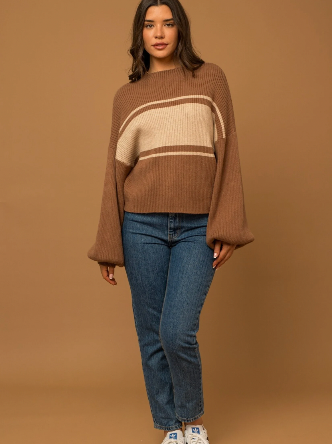 STRIPE MOCK NECK SWEATER