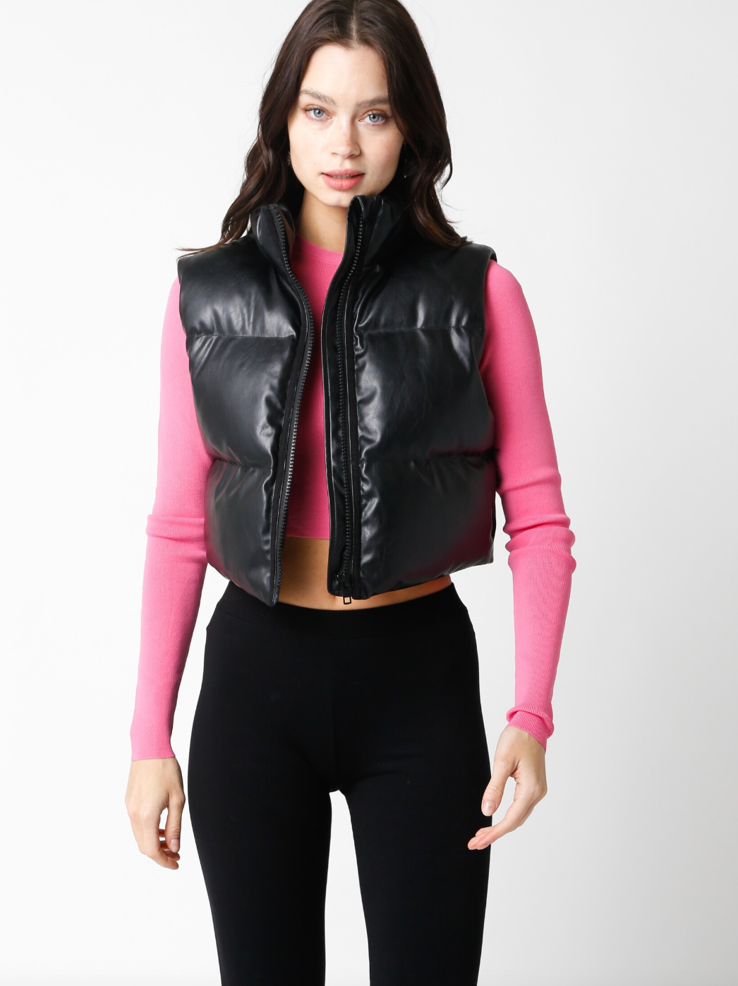 FAUX LEATHER PUFFER VEST