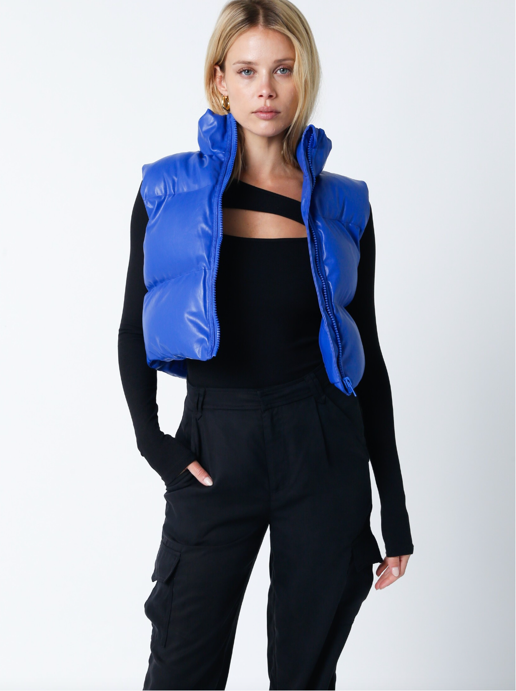 FAUX LEATHER PUFFER VEST