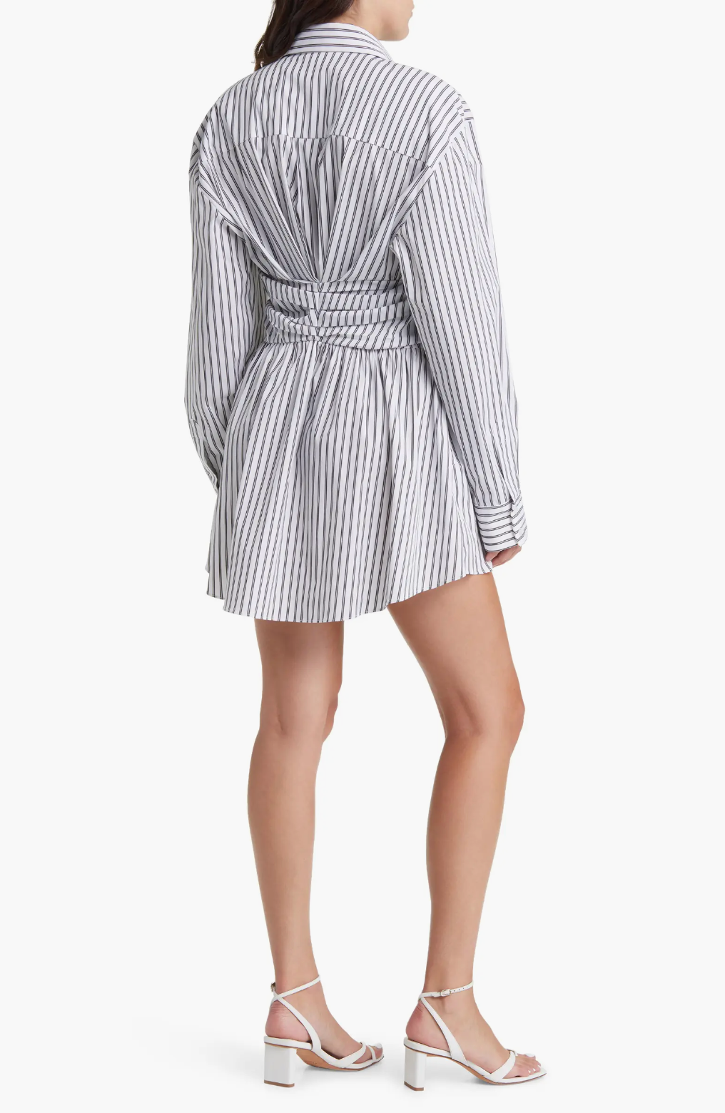 STRIPE SHIRRED RUCHED SHIRT DRESS