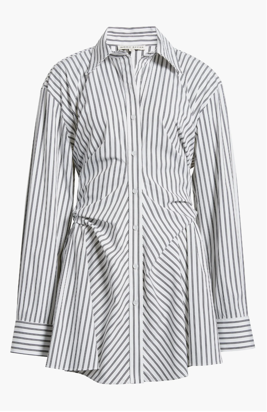 STRIPE SHIRRED RUCHED SHIRT DRESS