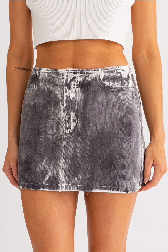 VINTAGE WASHED MID RISE DENIM SKIRT