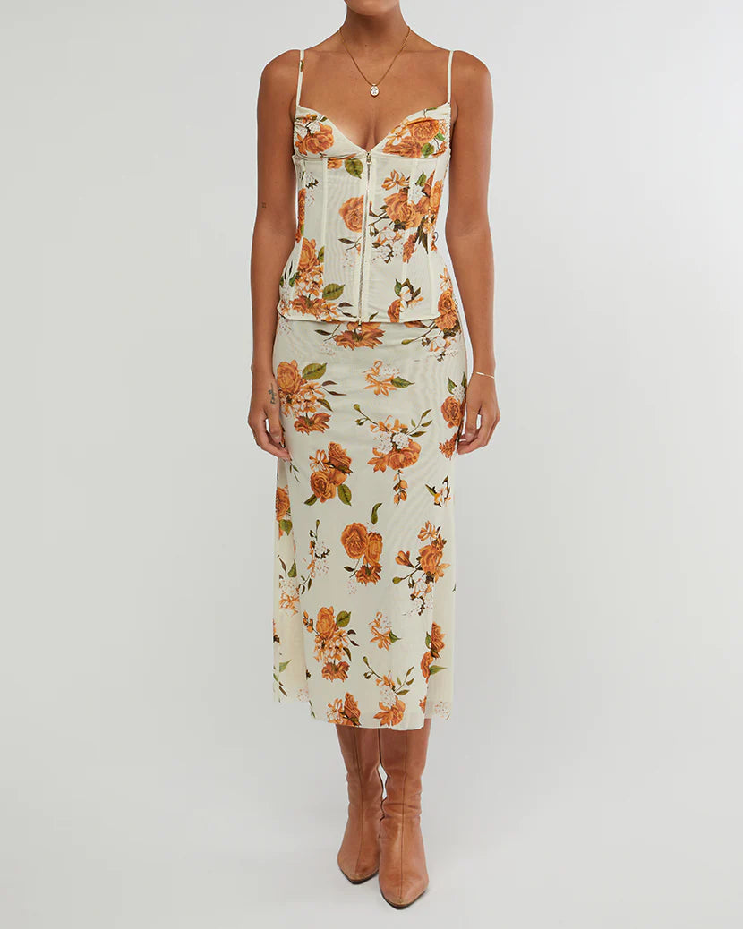 NEUTRAL FLORAL MIDI SKIRT
