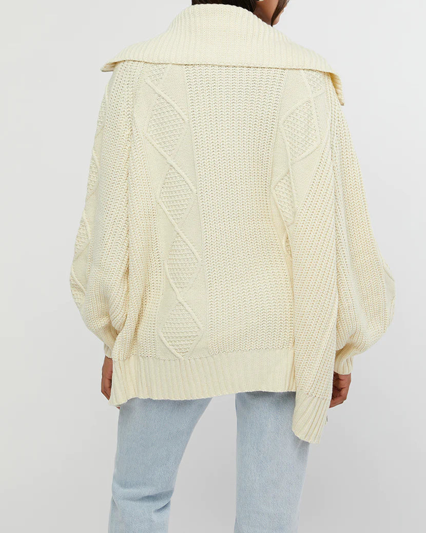 CHUNKY CABLE KNIT ZIP UP SWEATER