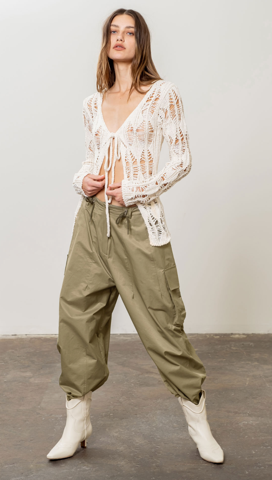 FRONT TIE LONG SLEEVE KNIT CARDIGAN