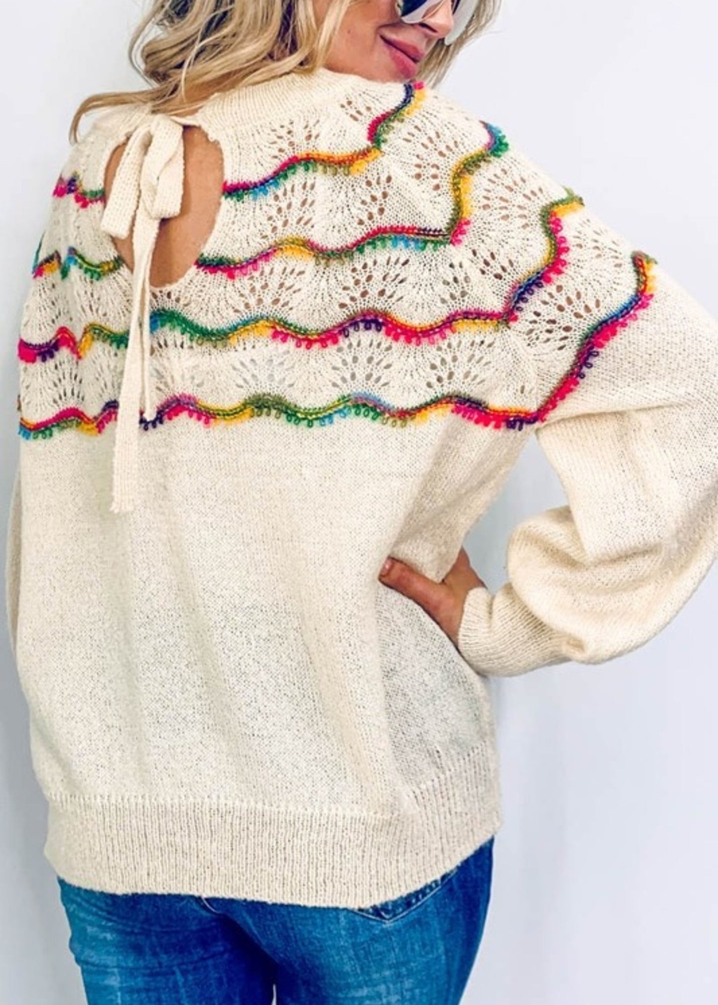 Rainbow Back Tie Sweater