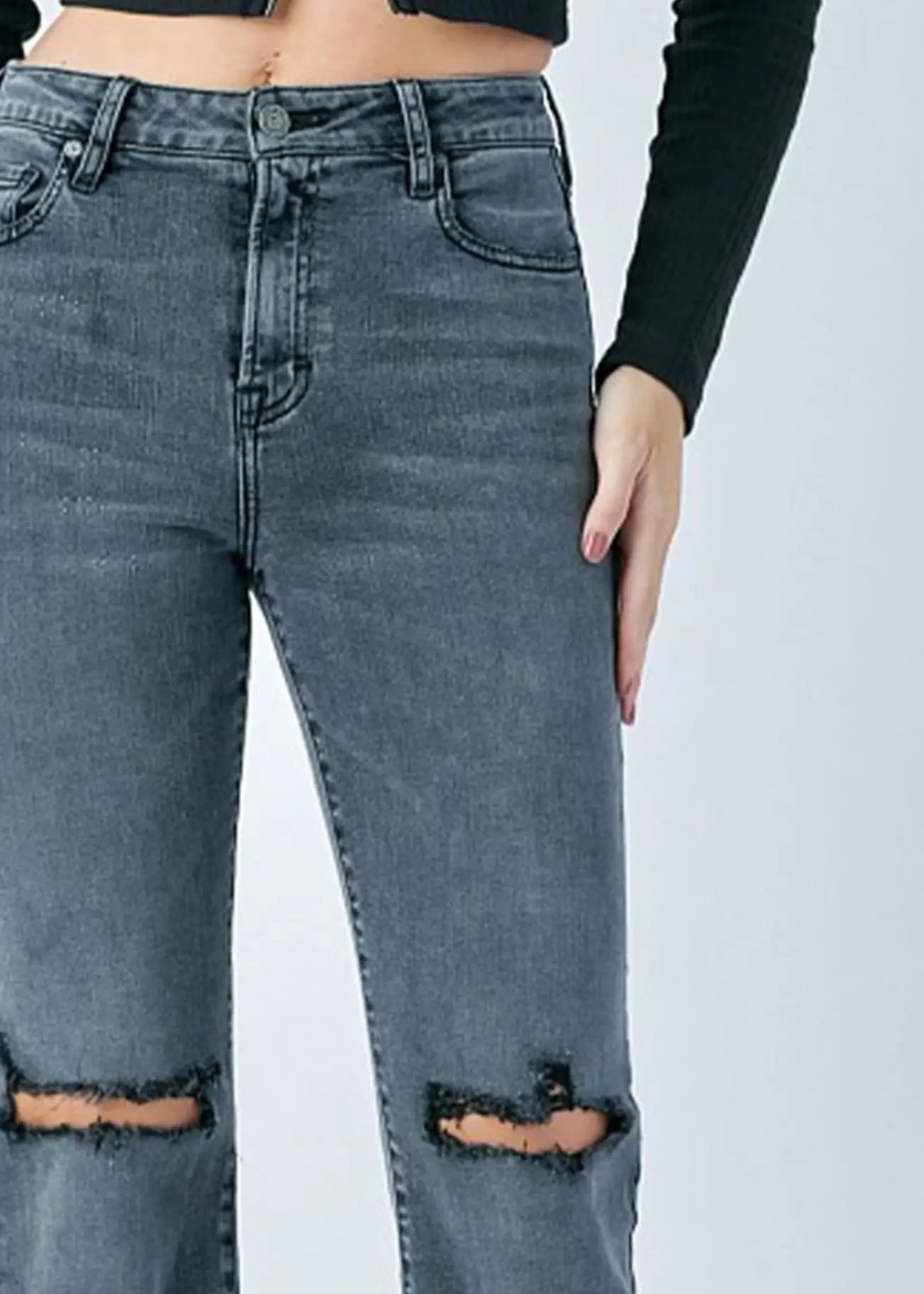RYAN CHARCOAL RAW HEM GRINDED BOOTCUT