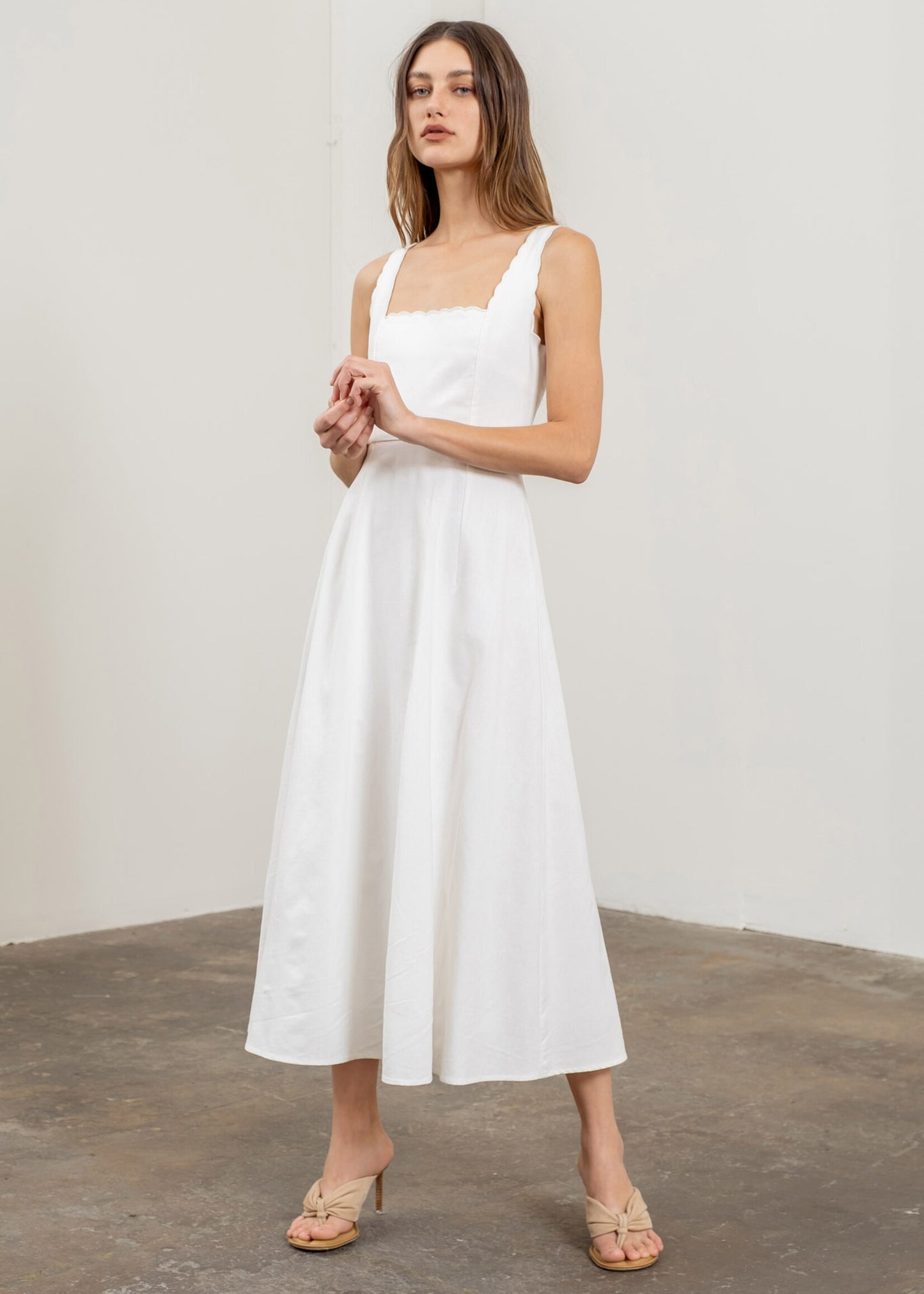 SCALLOP SMOCK DRESS