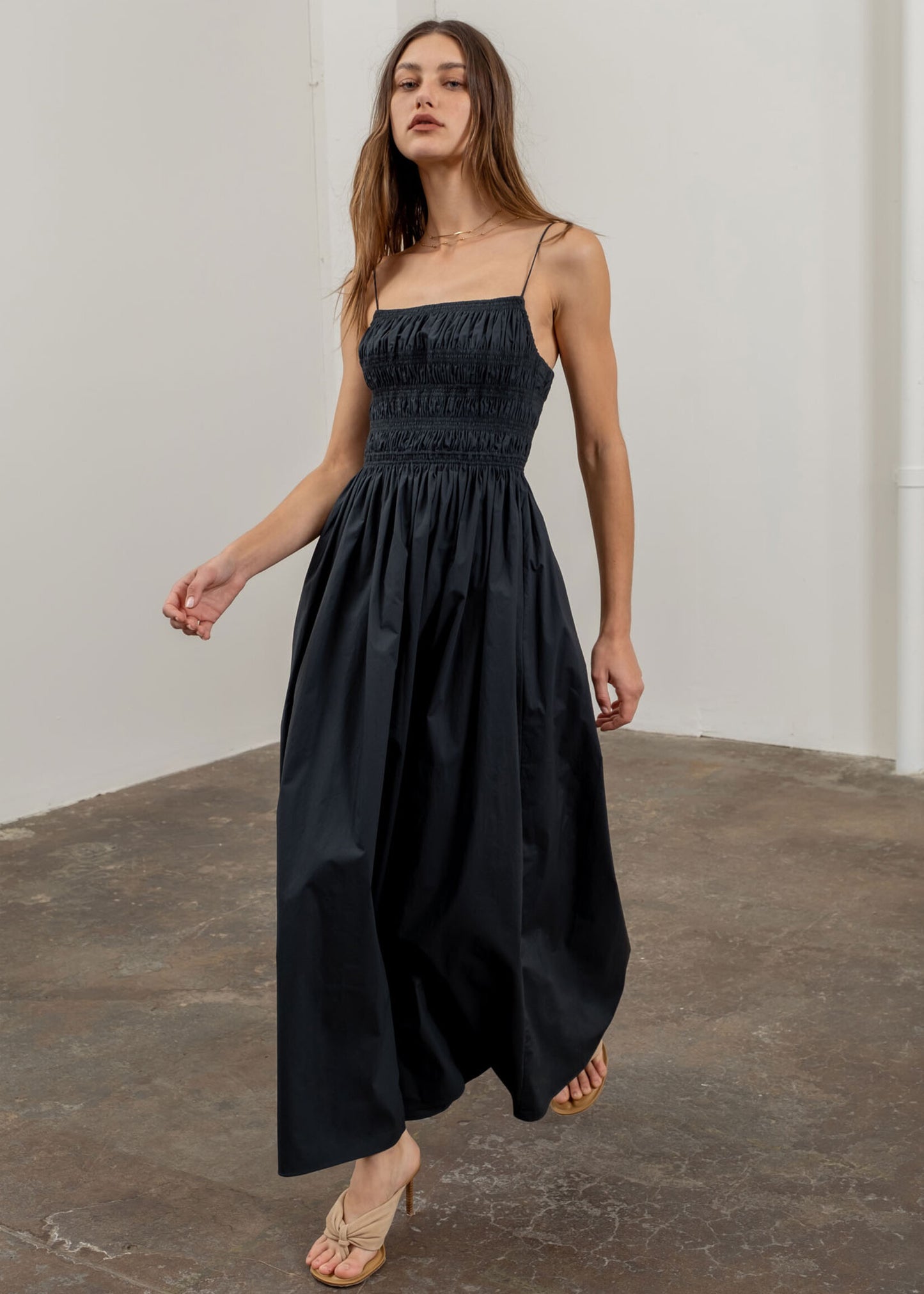 SHIRRED TIE BACK DRESS