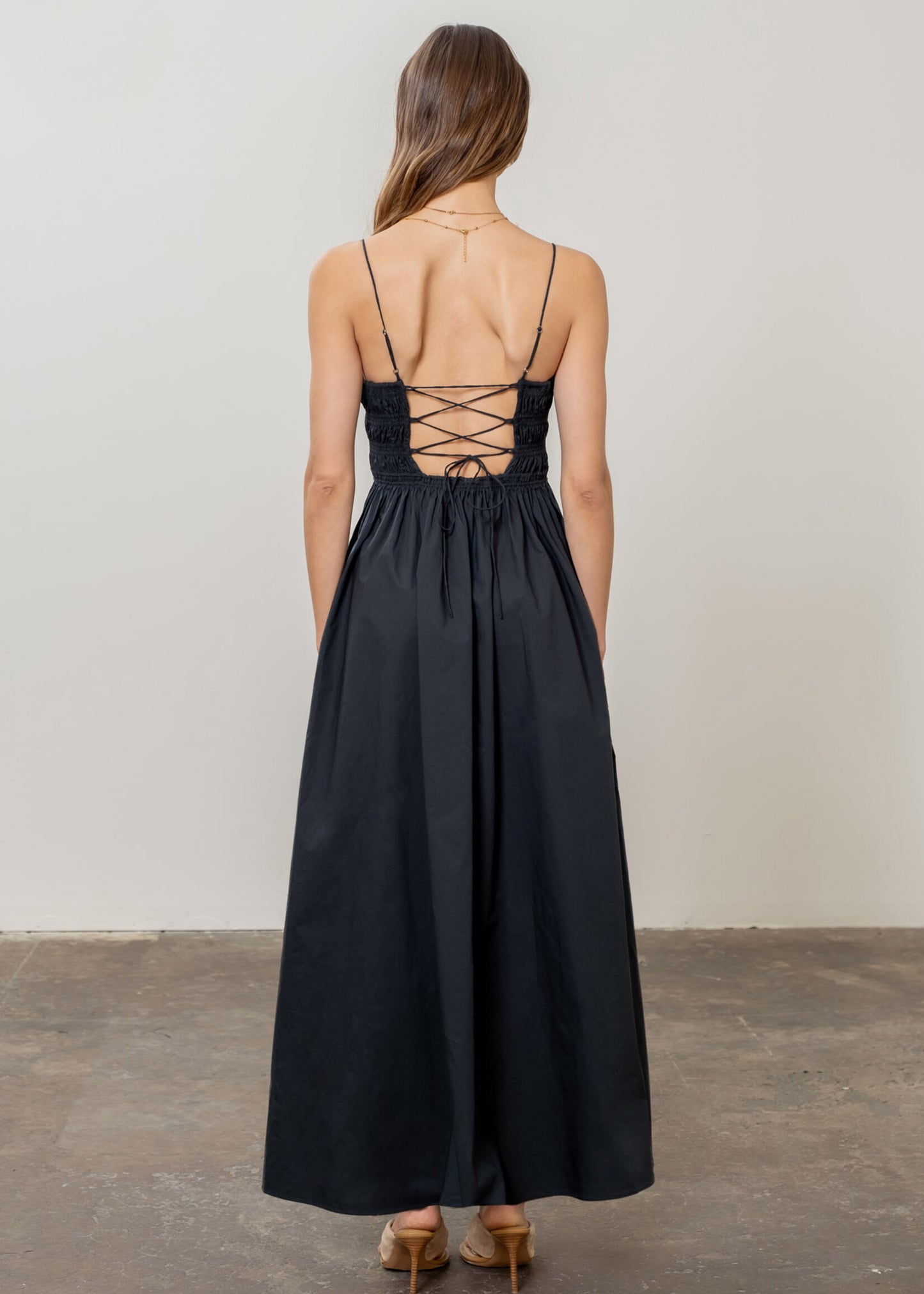 SHIRRED TIE BACK DRESS