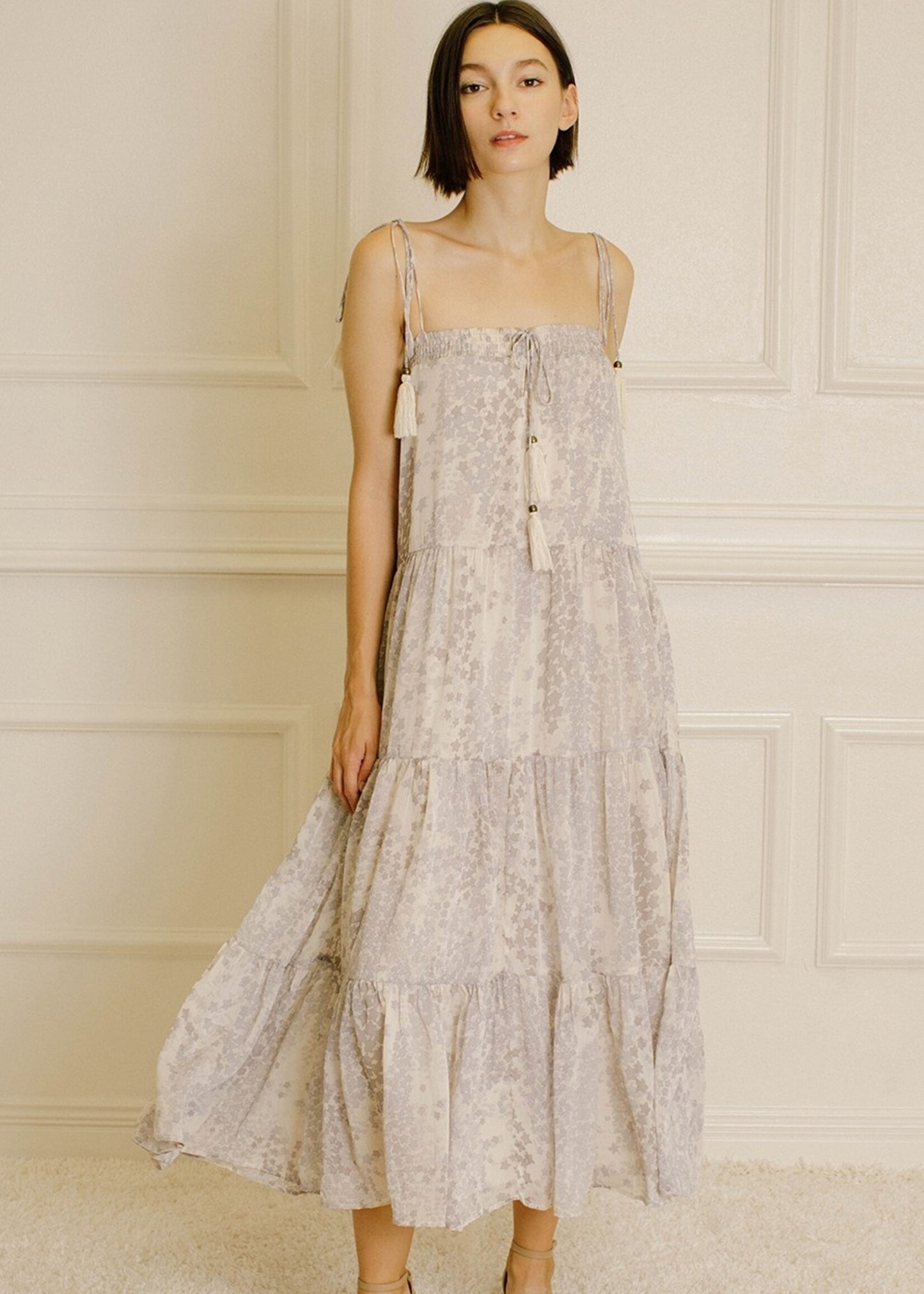 STAR PRINT TASSELED MIDI DRESS