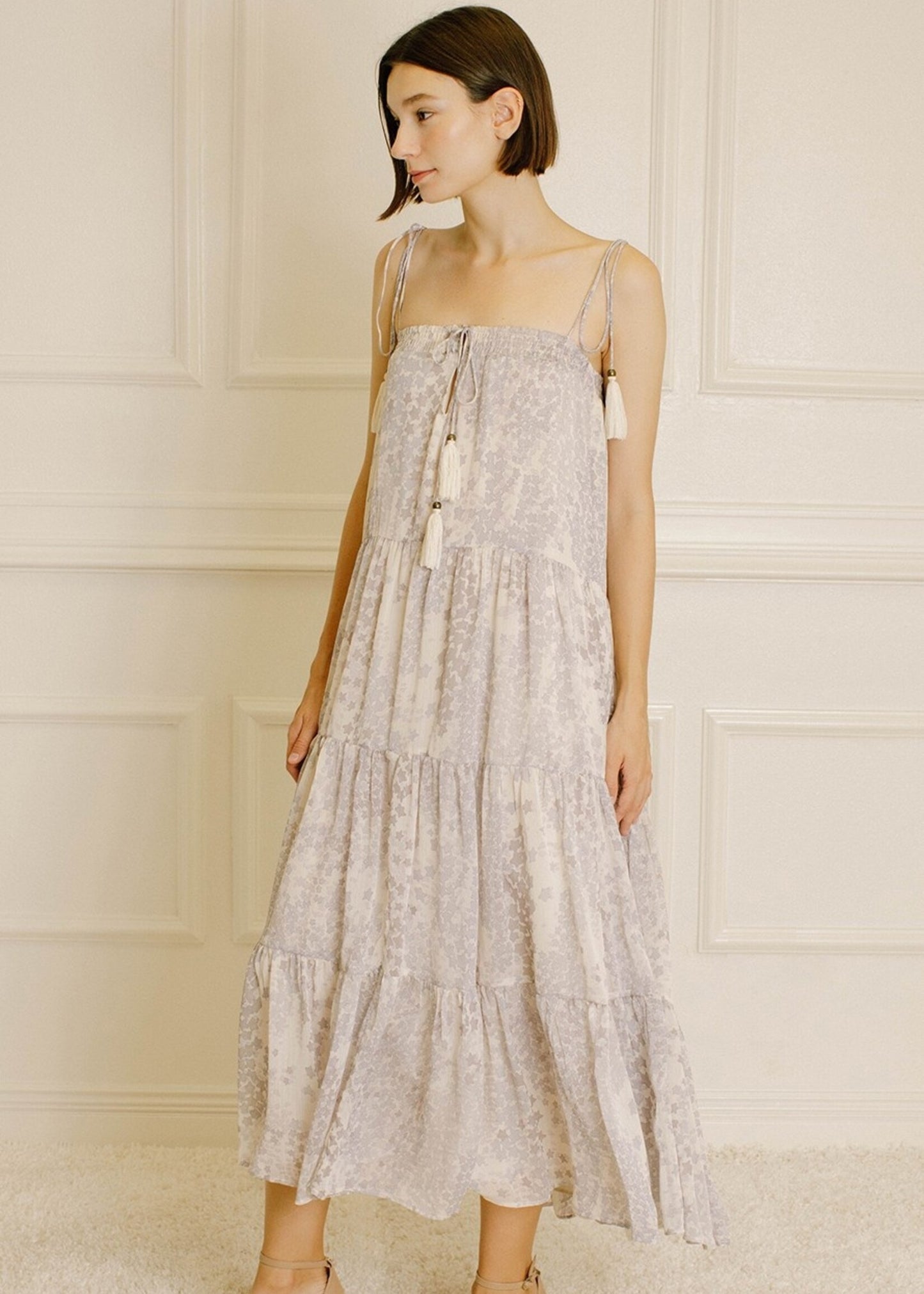 STAR PRINT TASSELED MIDI DRESS