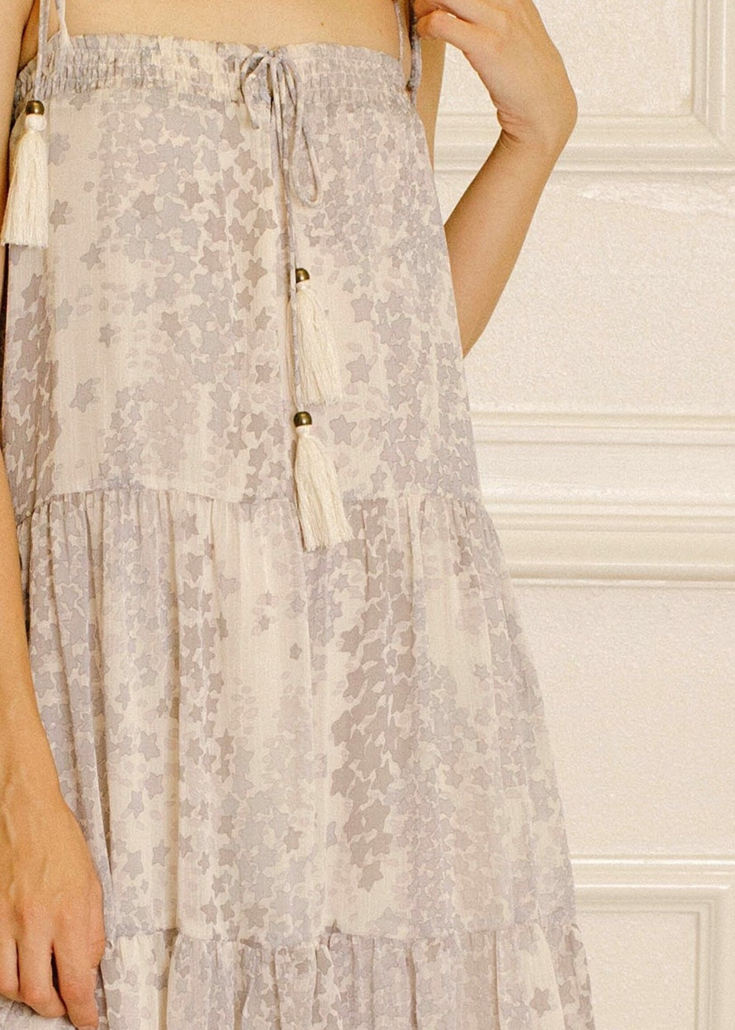STAR PRINT TASSELED MIDI DRESS