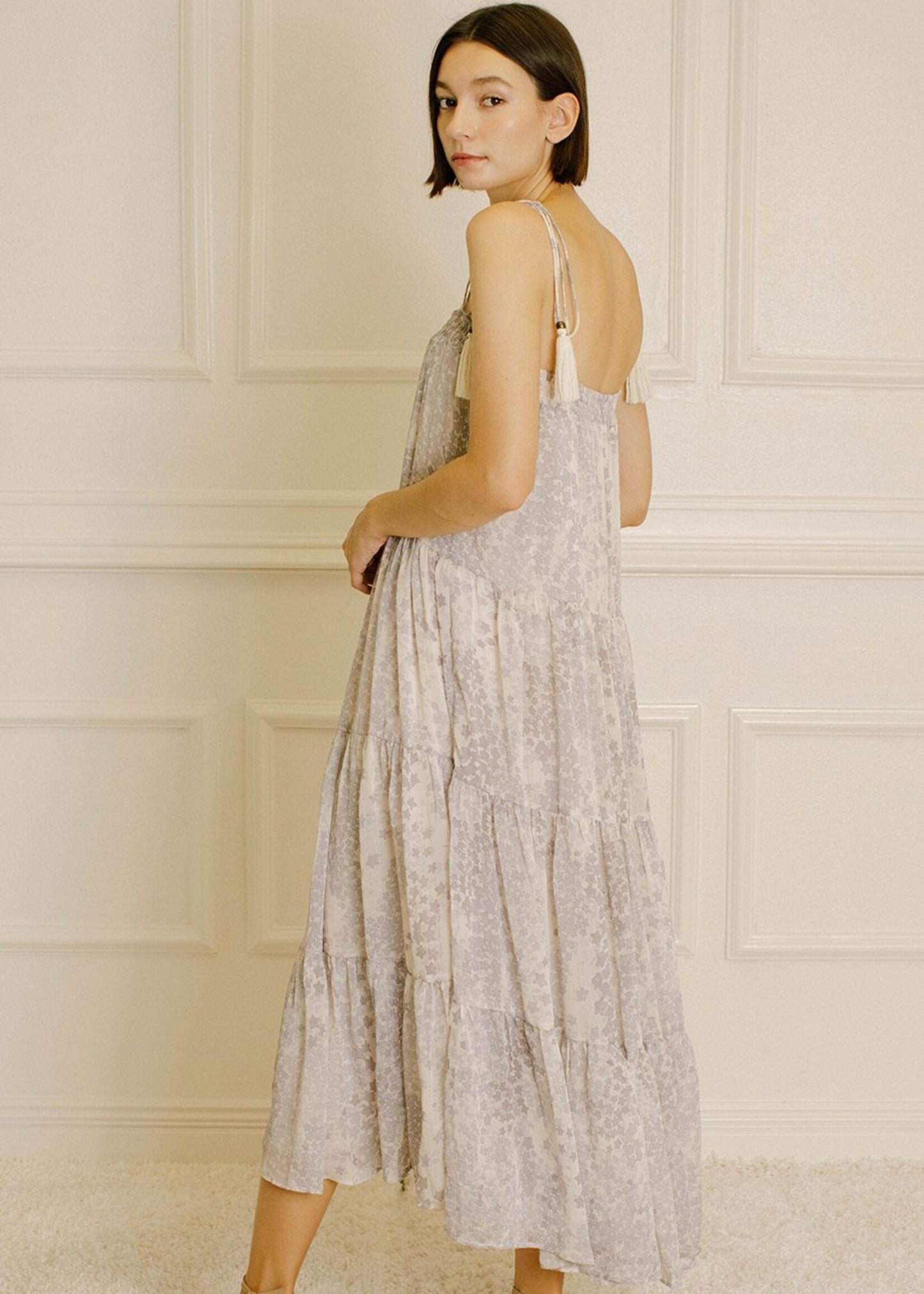 STAR PRINT TASSELED MIDI DRESS